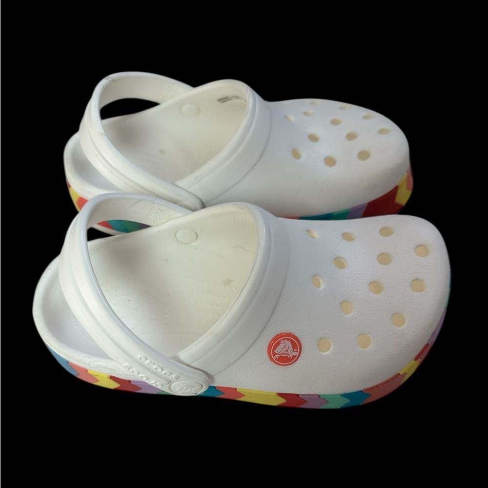 CROCS Kids White Clogs with Rainbow Accents - Picture 3 of 5